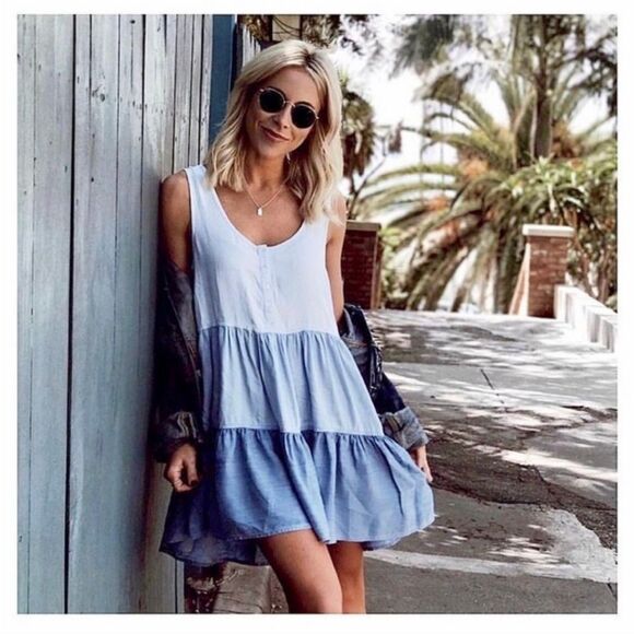 Rails Noelle Chambray Dress in Blue Size Large - Picture 1 of 7